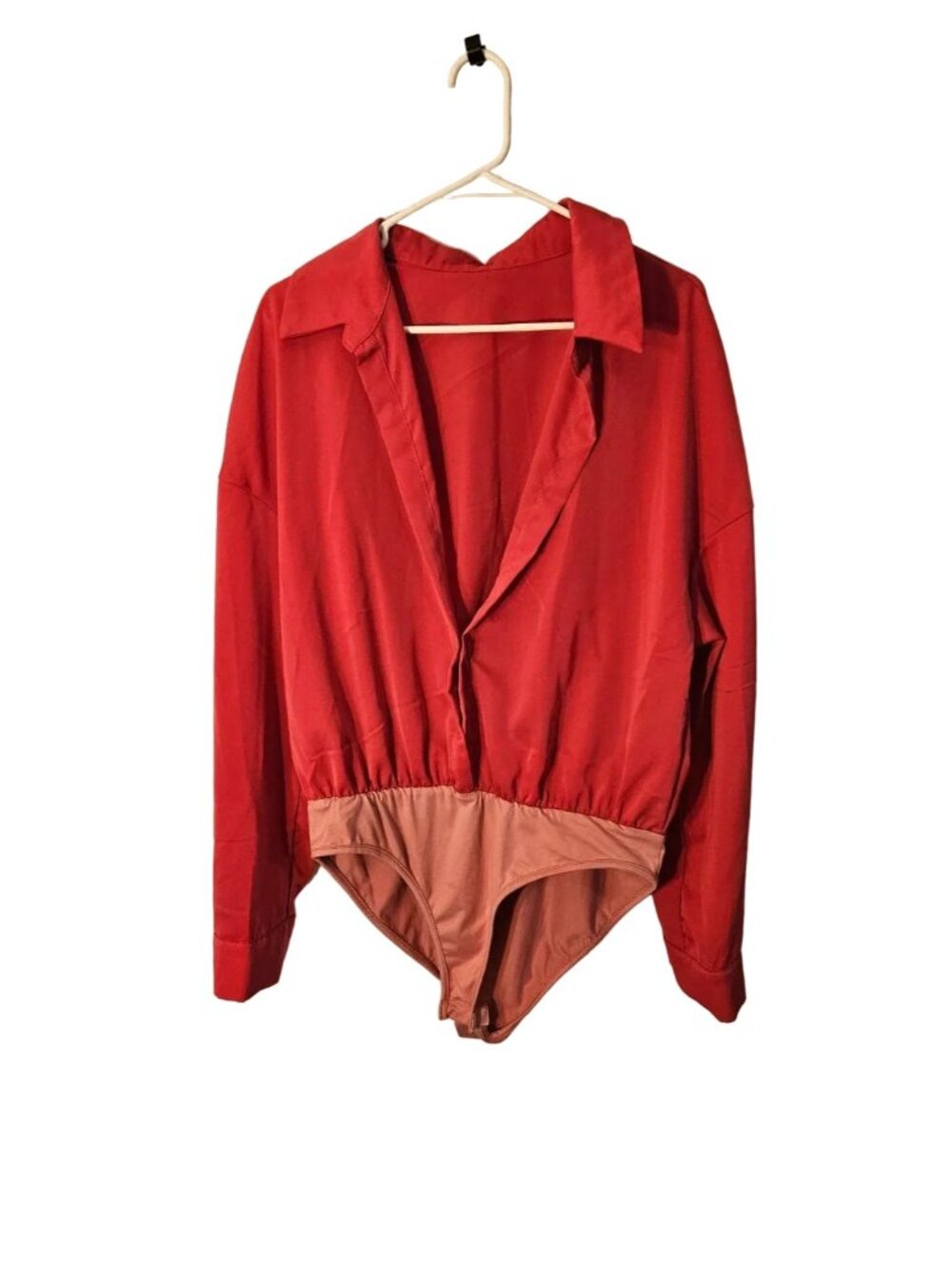 Red Long Sleeve Button Down Shirt Bodysuit XL Polyester--ITEM #2495